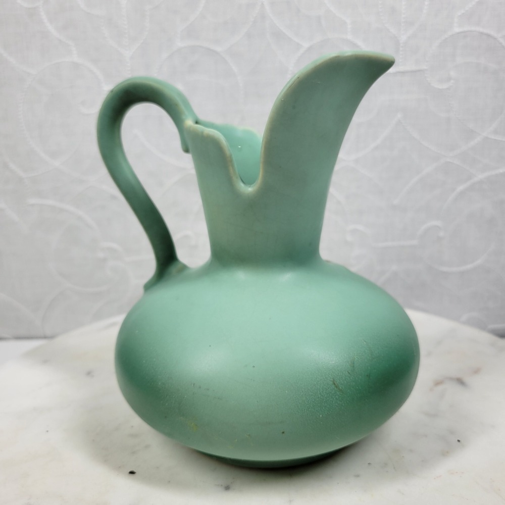 Vintage 1930s Weller Pottery Dogwood Pitcher Vase Aqua Blue Floral Art Deco - Picture 5 of 16